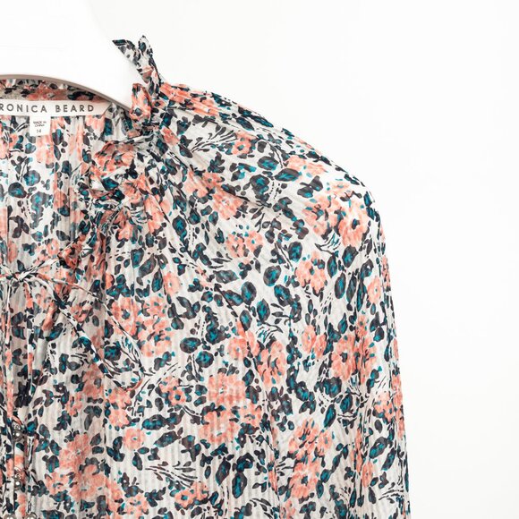 Veronica Beard Antonette White Floral-Print Silk Ruffled Blouse - Picture 6 of 10